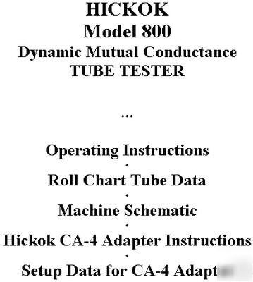 Setup data + manual hickok 800 tube tester checker