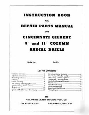 Cincinnati gilbert radial drill 9 & 11 inch manual