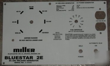 New miller welders bluestar 2E aluminum control plate, 