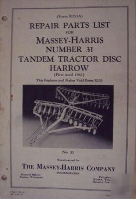 1946 massey harris 31 disk harrow operator's manual