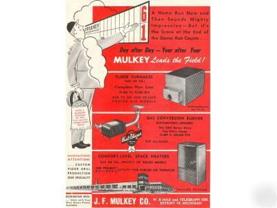 Jf mulkey co heater furnace heating ad 1951 detroit
