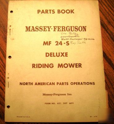 Massey ferguson 24-s riding mower parts catalog book mf