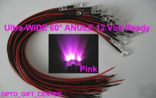 New 100PCS 12V wired 5MM pink led wide viewing f/ship