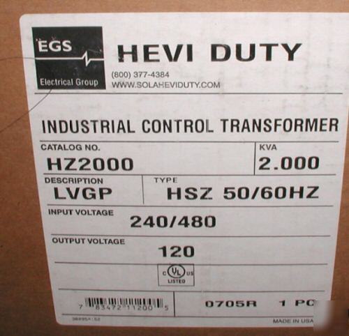 Sola hevi-duty hsz series 2 kva transformer HZ2000