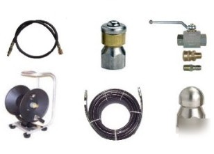 Sewer jetter / cleaner hose, ball valve, and reel kit