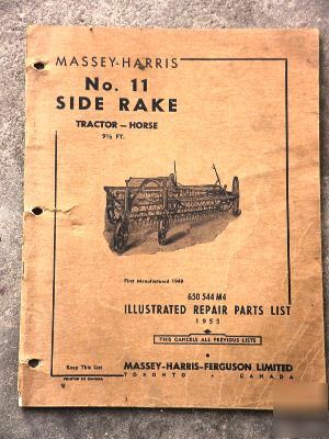 Massey harris ferguson vintage no. 11 rake parts book