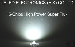 500PCS 5MM 5-chips white superflux led 100MA 45KMCD f/s