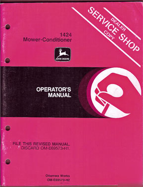 John deere operators manual for 1424 mower-conditioner 