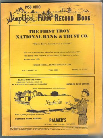 Vintage 1958 ohio simplified farm record book troy