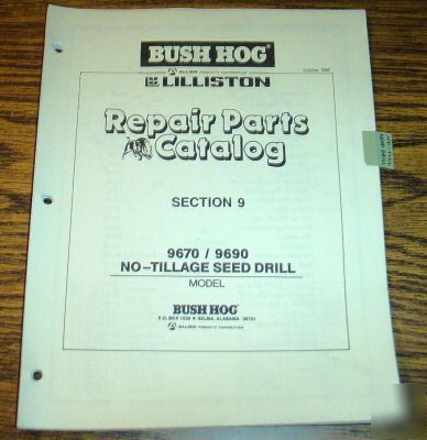Bush hog 9670 9690 seed drill parts catalog manual book