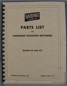 Hardinge hc & hct chucking machine parts manual