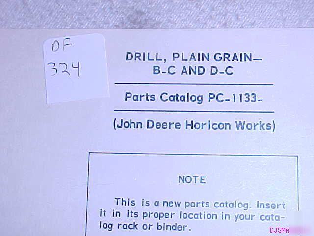 John deere b c d c plain grain drill parts catalog