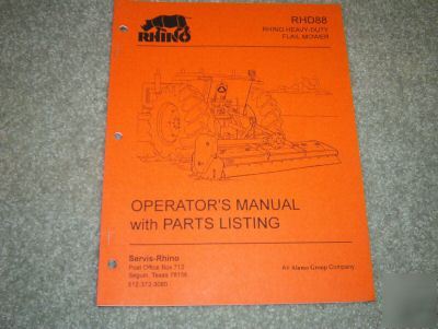 Rhino RHD88 mower operators manual and parts listing