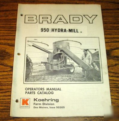 Brady 950 hydra mill operator's parts manual book