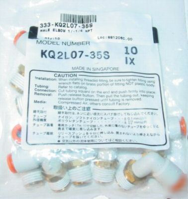 *pack of 10* smc KQ2L07-35S male elbow 1/4