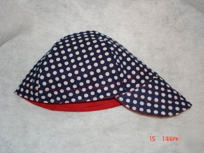 Welding cap hat beanie style reversible -blue w/dot