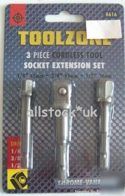 New toolzone 3PC chrome vanadium socket extention set
