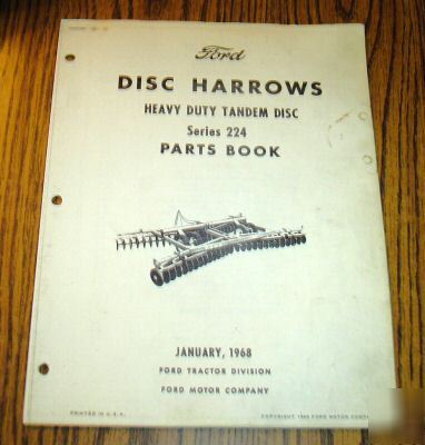 Ford series 224 tandem disc harrow parts catalog book