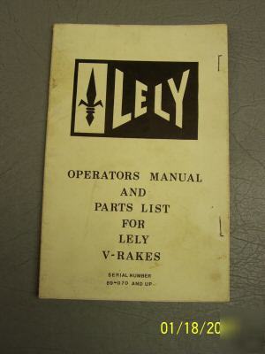 Lely v-rakes operators manual parts list
