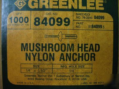 100 greenlee mushroom head nylon anchors 1/4