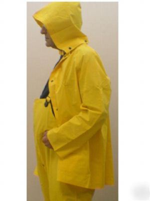 Hooded yellow rain suit with bib overall size medium