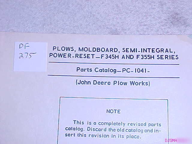 John deere F345H F355H moldboard plow parts catalog