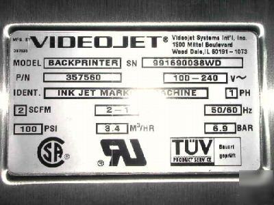 Videojet excel label printer / backprinter