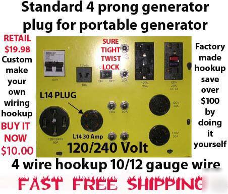New L14 generator plug 4 prong 10/12 gauge ez hookup 