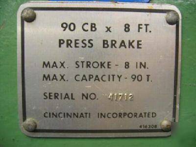 90 ton, cincinnati, 90CB x 8 press brake