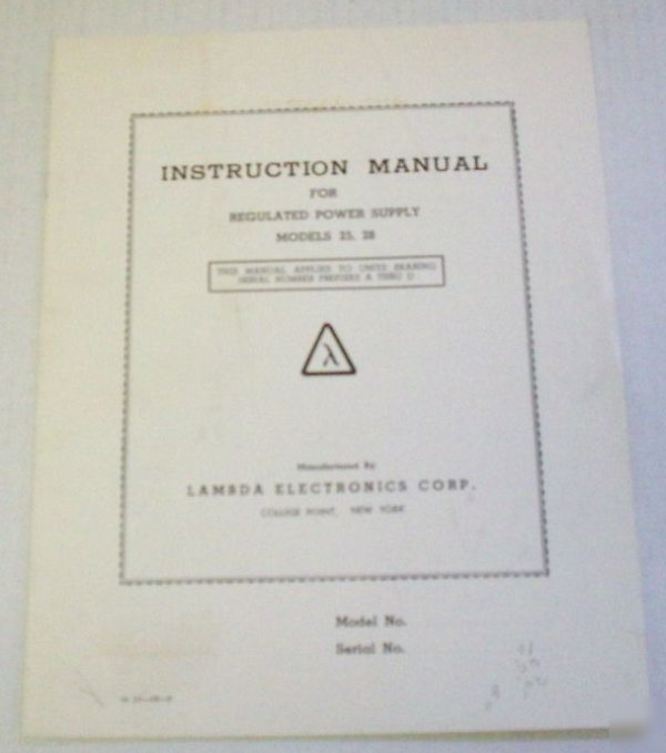 Lambda electronics 25 & 28 operating & service manual