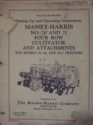 Massey harris 44, 44-6, 30 mounted cultivators manual