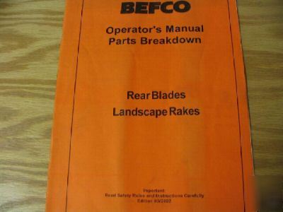 Befco blades rakes operators and parts manual