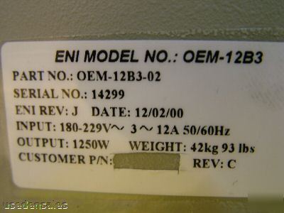 Eni oem-12B3 rf generator oem-12B3-02