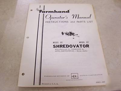 Farmhand shredovator 60 & 82 operator's manual