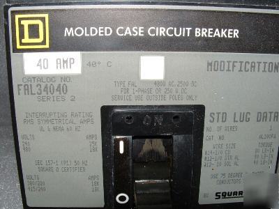 Square d 40AMP main circuite breakers FAL34040 480 volt