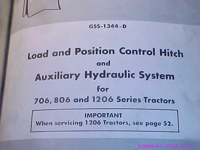 Ih 706 806 1206 tractor hydraulic system service manual