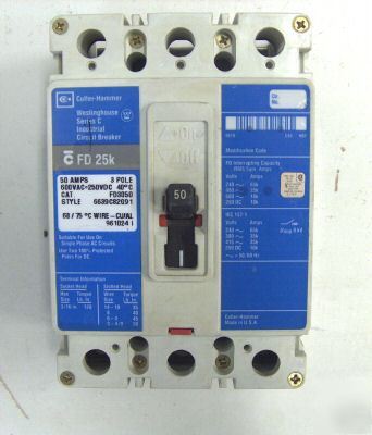 Cutler-hammer circuit breaker FD3050 50A 600VAC 3P 