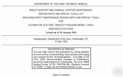 Agilent hp 11683A cali maintenance part list manual