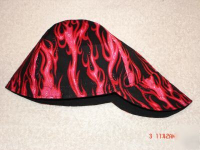 Welding cap beanie style reversible - hot red flame