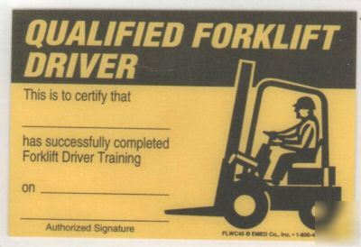 Qualified forklift driver certification wallet cards
