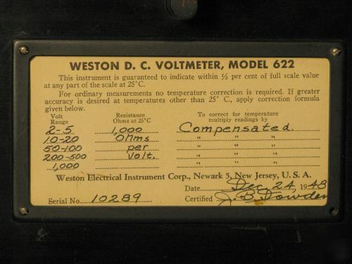 Vintage 1948 - weston d.c. voltmeter model 622