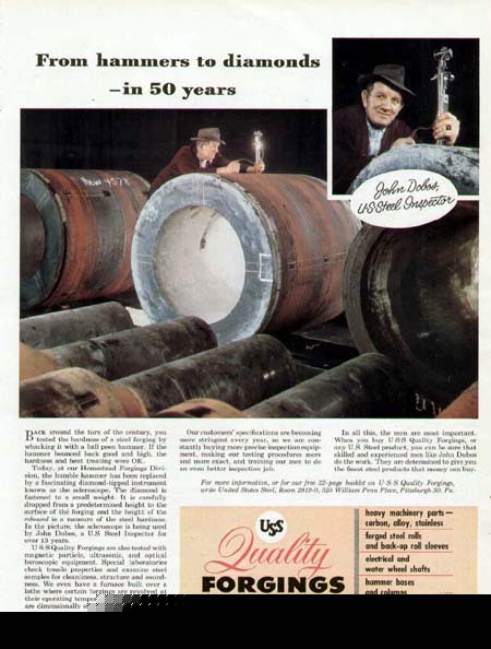 1953 u s steel ad-john dobos homestead forgings