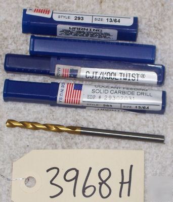 New (3) kooltwist carbide coolant drills, 13/64