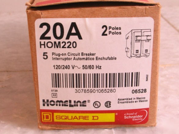 New 5 square d homeline 20A 2P circuit breakers HOM220