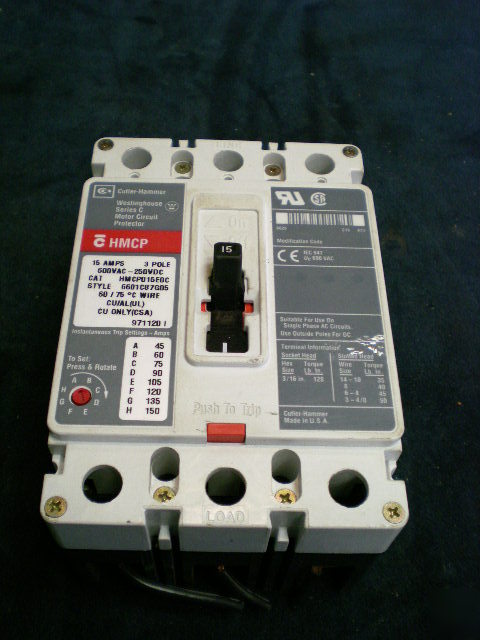 Cutler hammer hmcp circuit protector 3 pole 15 amps