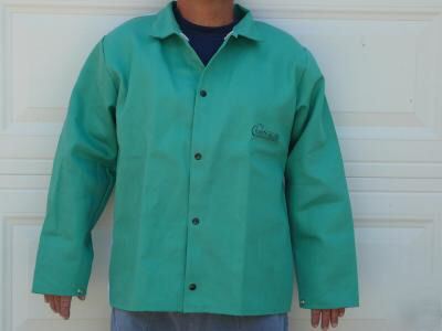 New green cotton welding jackets 2 ea size xl - 
