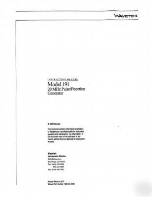 Wavetek model 191 operation & service manual