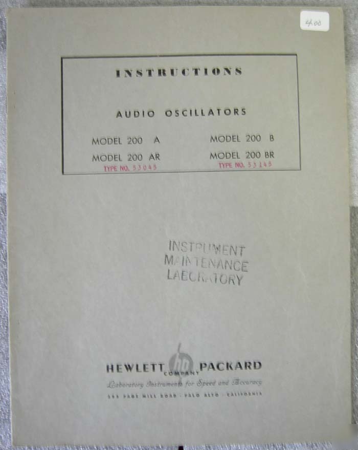 Hp 200AB/r audio oscillator manual