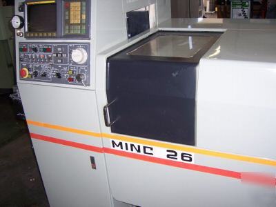 1990 akebono cnc minc-26 gang-style lathe w/ fanuc 0T