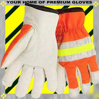 Premium reflective leather work glove top grain cowhide